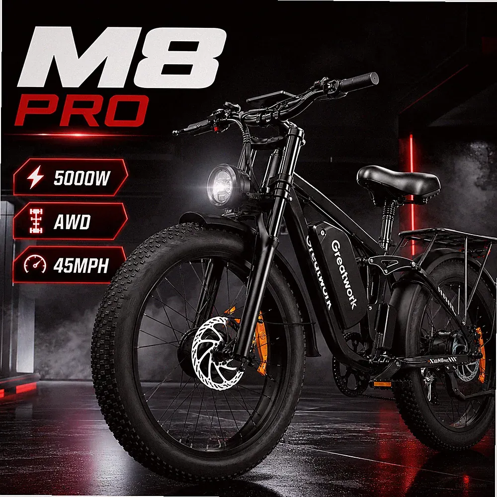 26" Fat Tire MTB Bicycle 5000W 2xMotor Electric Bike, 45MPH, 52V 25AH Long Range