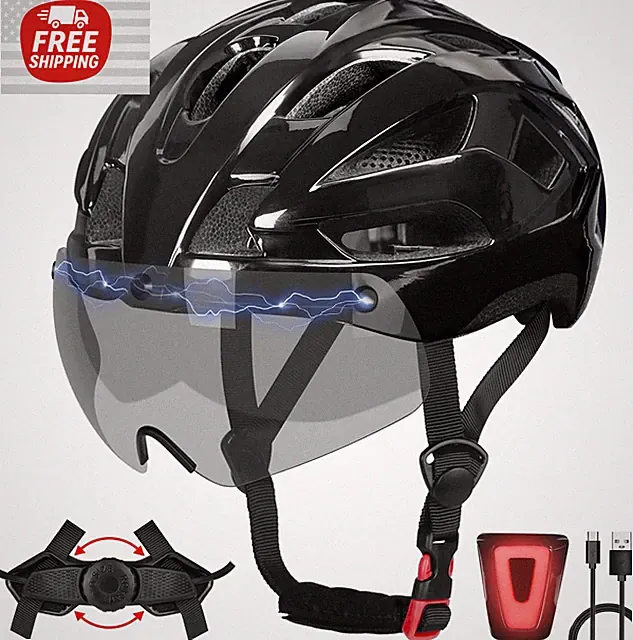 Bike Helmet Adult for Men, Lightweight Ebike with LED One Size, Black