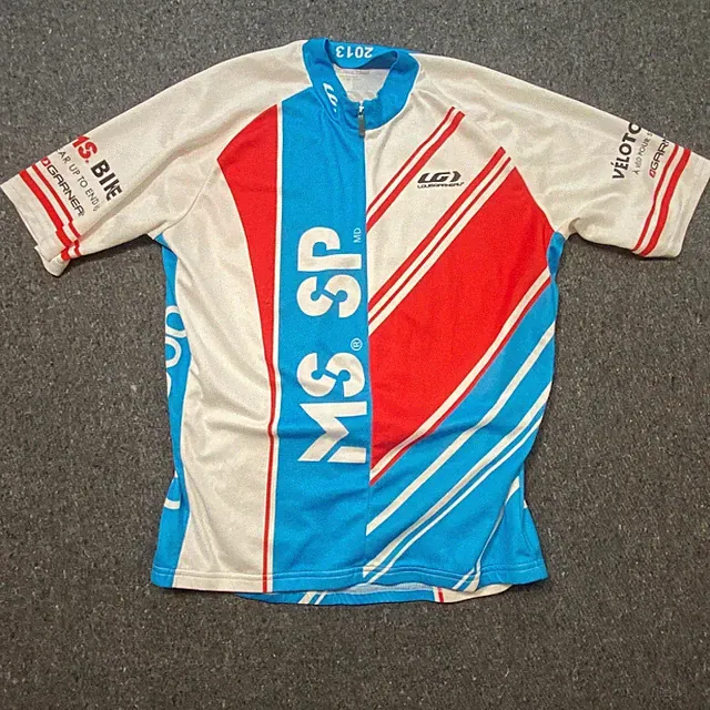 Louis Garneau Cycling Jersey M Mens Blue Red MS Bike Tour Short Sleeve Zip