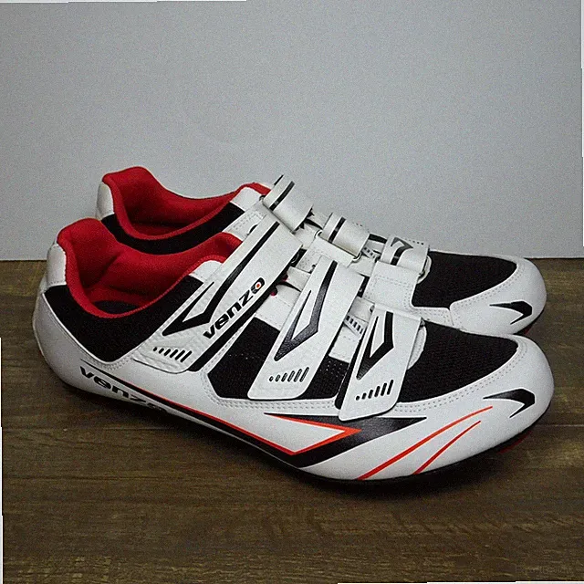 VENZO White Black Red Cycling Shoes Indoor Road Bike With Cleats US 10.5 Euro 45